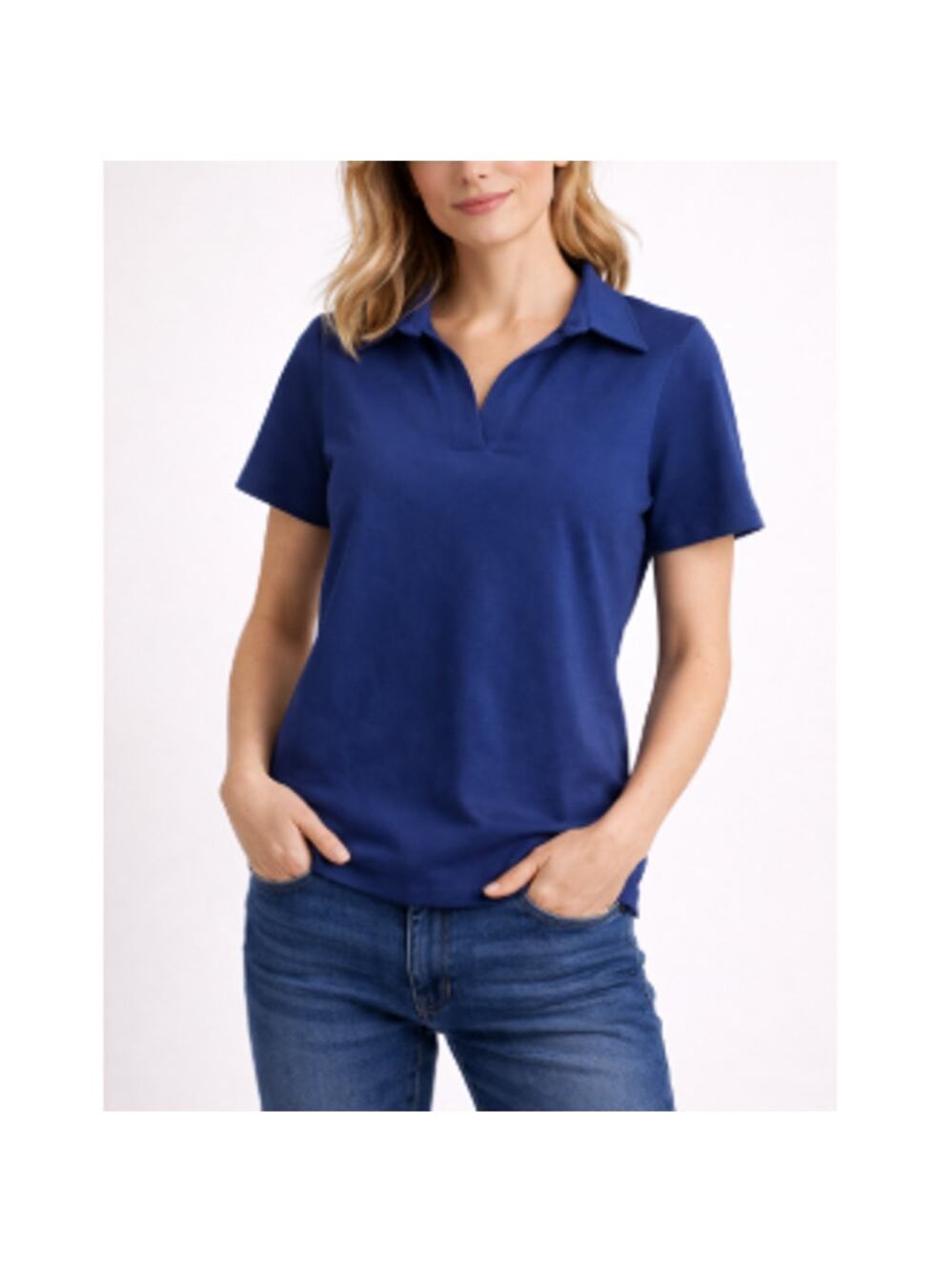 Anthropologie UNIVERSAL STANDARD Women's Blue Apero Liquid Jersey Polo 4XS SMALL